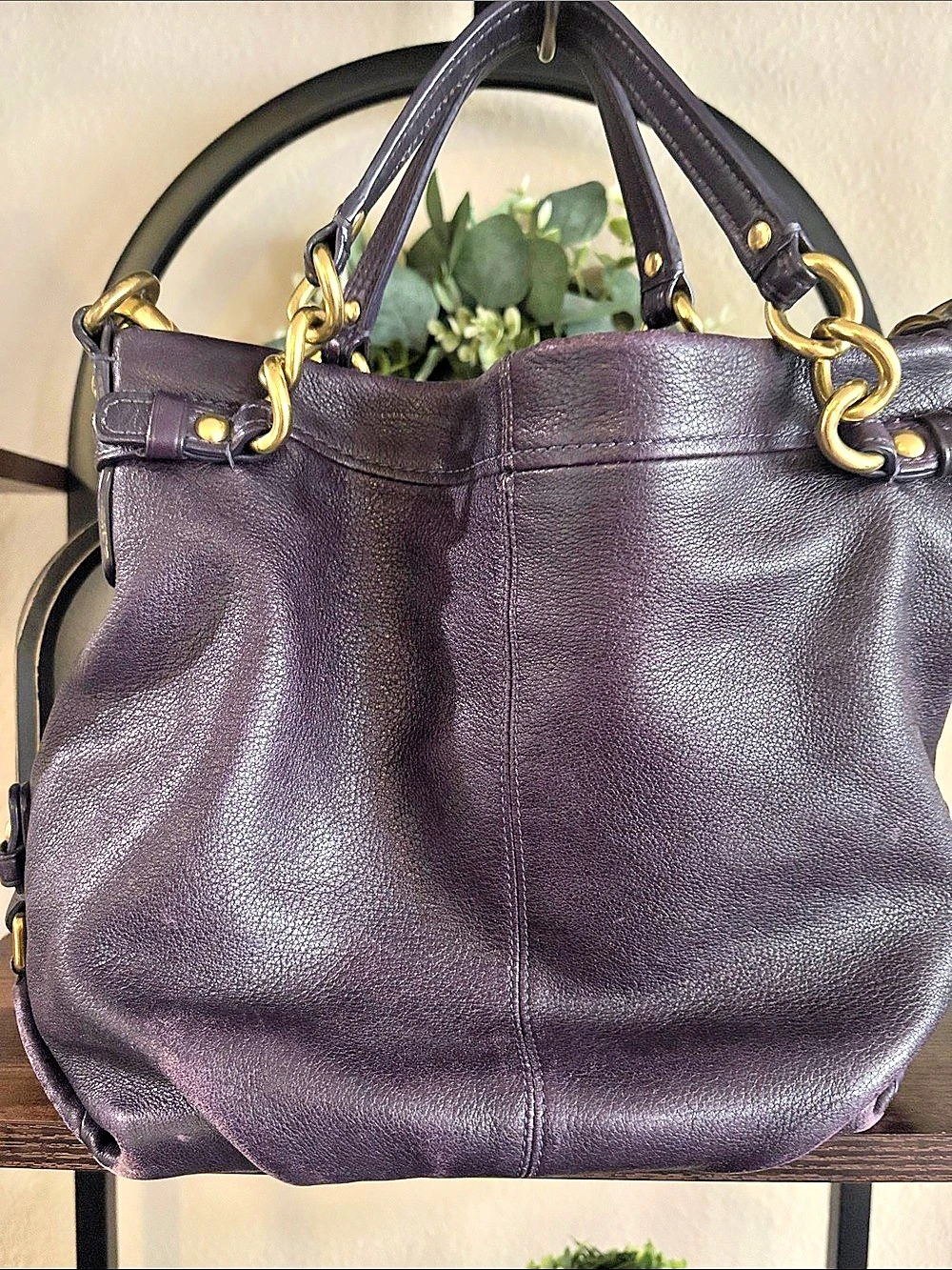 Coach Avery Pebbled Leather Hobo Bag Leather Shoulder Bag in Purple